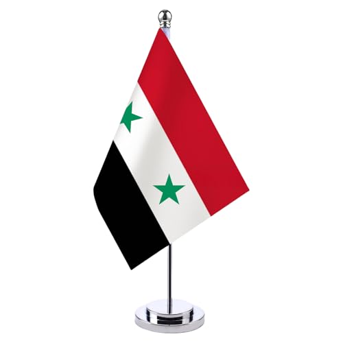 jdstty Patriotics Syrische Flaggen, Tischdekoration, Polyester-Banner für diplomatische und pädagogische Einrichtung, kleine Syrien-Schreibtischflaggen von jdstty