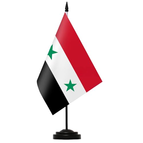 jdstty Patriotics Syrische Flaggen, Tischdekoration, Polyester-Banner für diplomatische und pädagogische Einrichtung, kleine Syrien-Schreibtischflaggen von jdstty