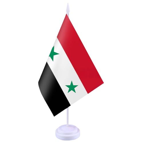 jdstty Patriotics Syrische Flaggen, Tischdekoration, Polyester-Banner für diplomatische und pädagogische Einrichtung, kleine Syrien-Schreibtischflaggen von jdstty