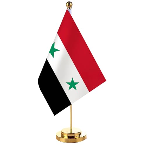 jdstty Patriotics Syrische Flaggen, Tischdekoration, Polyester-Banner für diplomatische und pädagogische Einrichtung, kleine Syrien-Schreibtischflaggen von jdstty