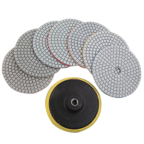 Polierpad-Set mit Gummi-Rückseite für Marmorstein-Schleifpads, Polierpads, Bohrer-Adapter und Haken-Polierpads, Set, 10,2 cm, Nass- und Trockenklett-Betonschleifer, Quarz von jebyltd