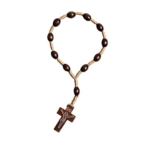 jebyltd Katholisches Rosenkranz-Armband mit Kreuz-Anhänger, Mini-Rosenkränze, Holzperlen, Finger-Ro von jebyltd