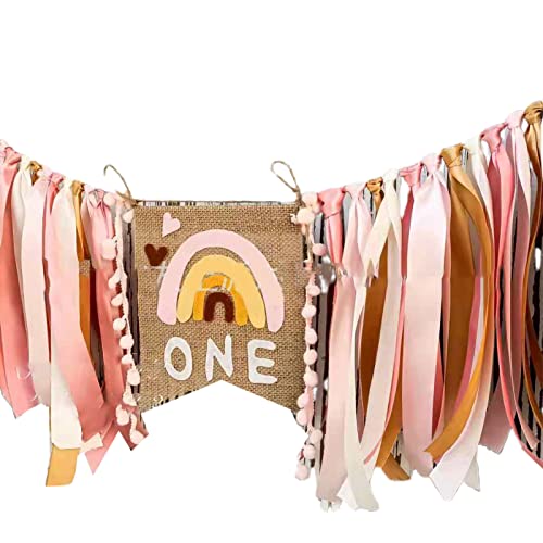 jebyltd Regenbogen Thema 1. Geburtstag Hochstuhl für Banner Boho Kindergeburtstag Hochstuhl für Banner Dekoration Prinzessin Fotoshooting Requisiten für Baby Geburtstag Schild von jebyltd