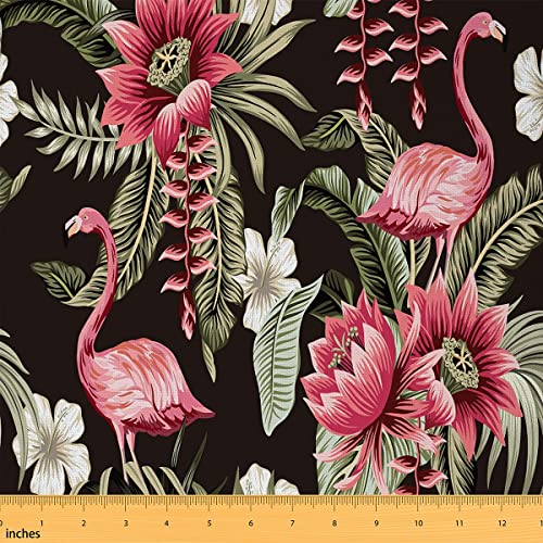 Flamingo Polsterstoff für Stühle, tropische Blumen Palmblatt Outdoor Stoff by The Yard, Hawaiian Tropical Island Dekorativer Stoff für Polster und Home DIY Projekte, 10 Yards, Rosa Grün von jejeloiu