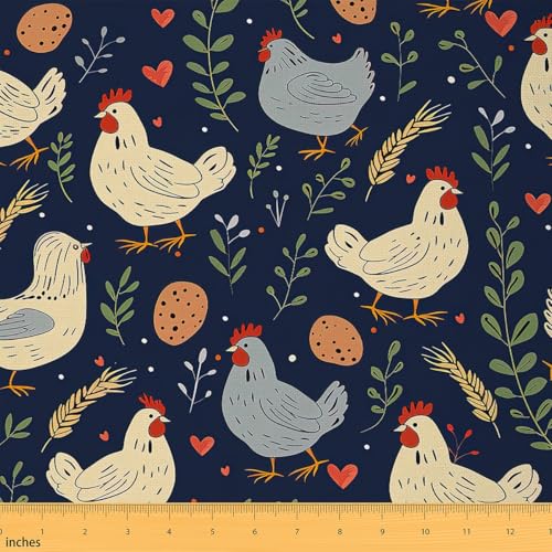 Jejeloiu Hühnerstoff von The Yard Cute Farm Animal Waterproof Outdoor Fabric Rustic Farm Chicken Rooster Farmhouse Cartoon Animals Theme Polsterstoff für Stühle, 2,7 m, botanischer Outdoor-Stoff von jejeloiu