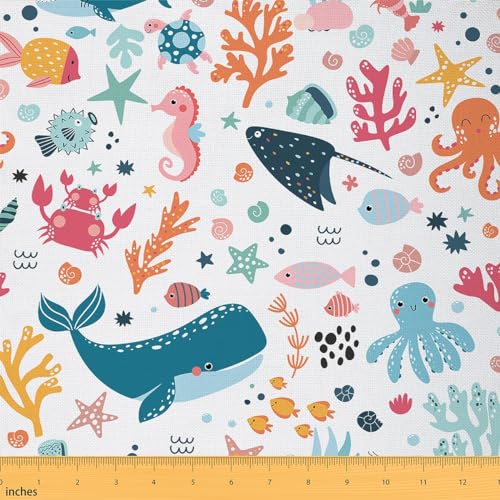 Ocean Fabric by The Yard Kids Hippocampal Octopus Wal Decorative Waterproof Outdoor Fabric Sea Printed Polsterstoff für Stühle Marine Thema Outdoor Stoff Niedlich von jejeloiu