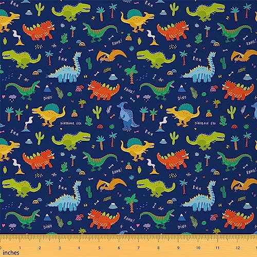 jejeloiu Dinosaurier-Stoff von The Yard Cartoon Niedlicher Dschungel Dino Polsterstoff für Stühle, Wildtiere, Blau, Dekorativer wasserdichter Outdoor-Stoff, 2 Meter von jejeloiu