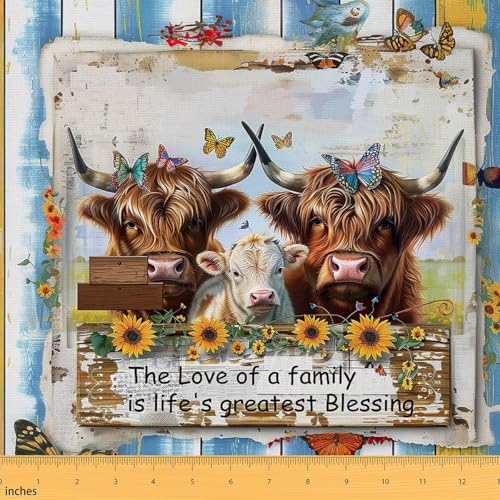 jejeloiu Highland Cow Fabric by The Yard Cute Farm Animals Polsterstoff für Stühle, Hochlandrinder Dekorativer wasserdichter Outdoor-Stoff, 1 Yard von jejeloiu