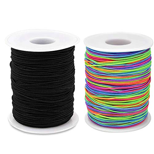 2 Rollen 200m Elastische Schnur 1mm elastische Faden Perlenschnur Regenbogen Schwarz Gummiband Gummischnur Nylon Bastelnschnur zum Auffädeln Perlen Armband von jenich