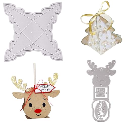 3Pcs Stanzschablone Stanzformen Prägeschablonen Cutting Dies Schablonen Metall Weihnachten Süßigkeiten-Box Stanzbögen für Scrapbooking DIY Karten Album Kunsthandwerk von jenich