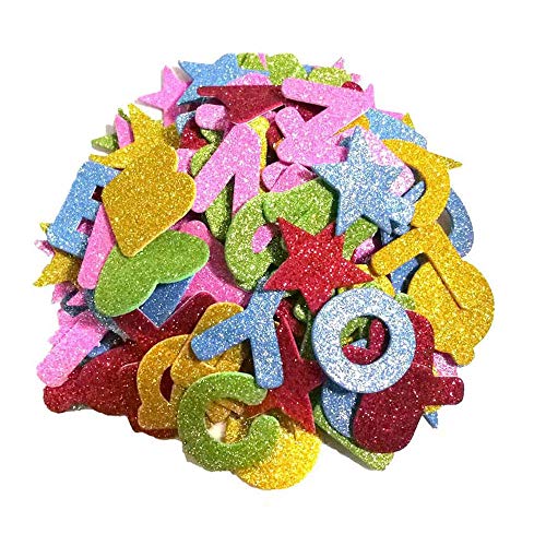 344 Stück Glitzer Schaumstoff Aufkleber Sticker Buchstaben Selbstklebend Stern Herzen Alphabet Bunt Aufkleber Sticker EVA Moosgummi Buchstaben zum kleben für Schultüte DIY Handwerk von jenich