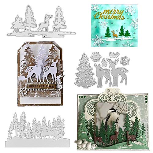 3Pcs Stanzschablone Stanzformen Prägeschablonen Cutting Dies Schablonen Metall Weihnachten Elch Wald Stanzbögen für Scrapbooking DIY Karten Album Kunsthandwerk von jenich