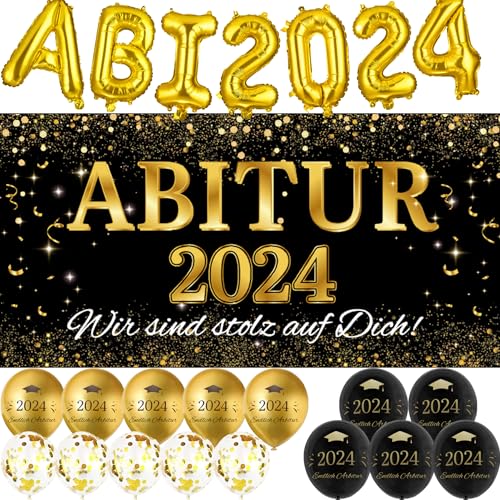 Abitur 2024 Deko ABI 2024 Deko ABI 2024 Geschenke Banner Ballon Abschluss Graduation deko Schwarz Gold Abschlussfeier Abiball deko Prüfung Bestanden Deko von jenich