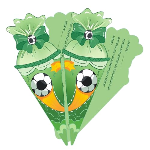 12er Set Einschulung Einladungskarten Junge Einschulung Karten Einschulung Einladungen Schultüte Design Grün Fußball Karte zur Einschulung zum Schulanfang Schulbeginn Schulkind von jenich