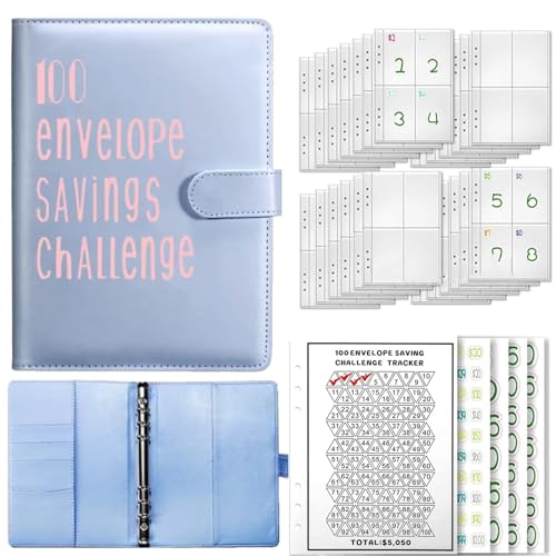 Budget Planner A5 Budgetplaner Geld Organizer mit 100 Tage Challenge Sparen Ringbuch Finanzplaner Binder Taschen Budget Planer Sparbuch Budget Binder Sparen Mappe Cash Stuffing Startset (Blau) von jenniehome