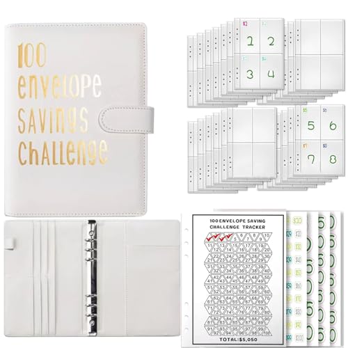 Budget Planner A5 Budgetplaner Geld Organizer mit 100 Tage Challenge Sparen Ringbuch Finanzplaner Binder Taschen Budget Planer Sparbuch Budget Binder Sparen Mappe Cash Stuffing Startset (Weiß) von jenniehome