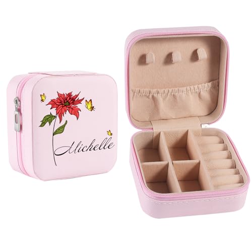 jewelora Schmuckkästchen Klein für Damen Mädchen Personalisierte Schmuckschatulle mit Geburtsblume Alphabet Foto Schmuckkästchen Reise Schmuck Organizer Schmuckaufbewahrung Frauen Geschenke (B) von jewelora