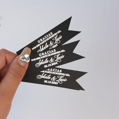 Personalisierte Hochzeits-Geschenkanhänger, individuelle Hochzeitsetiketten, goldene Namensschilder, schwarz-goldfarbene Folie, Dankeschön-Etiketten, personalisiertes Hochzeitsetikett, vorgestanztes von jfs