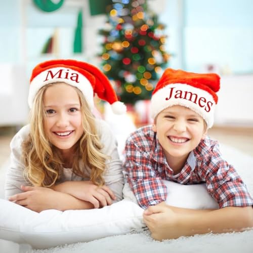 jfs Personalisierbarer bestickter Hut, Name, Familie, Weihnachten, Kinder, Erwachsene, Weihnachtsmütze, Weihnachtsmannmütze, Weihnachtsmütze für Weihnachten, Neujahr, Party, Kopfbedeckung (32 x 45 cm) von jfs