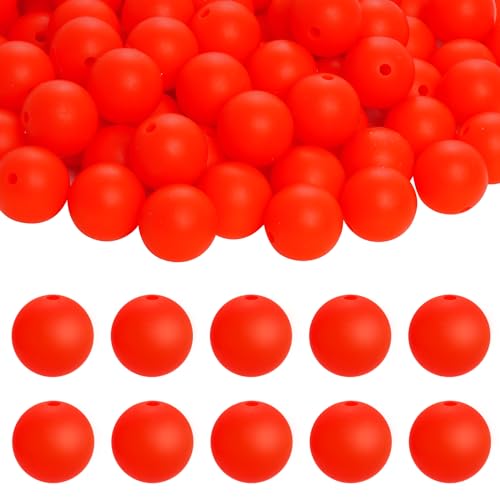 jiebor 100PCS 15mm Silicone Beads Focal Beads Rubber Round Loose Beads Bulk for DIY Beaded Keychain Beadable Pens Jewelry Necklace Bracelet Making Supplies (Red) von jiebor