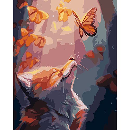 jieyisier Fuchs Malen Nach Zahlen, Malen Nach Zahlen Erwachsene, Schmetterling Malen Nach Zahlen Kits für anfänger, Zuhause Wanddekoration 16x20 Inch(Fuchs und Schmetterling) von jieyisier