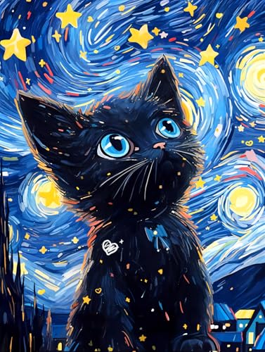 jieyisier Diamond Painting Erwachsene, Diamond Painting Set für Erwachsene,Katze Sternenhimmel Diamant Painting Bilder Schenken,Home Wall Decor 12x16 Zoll von jieyisier