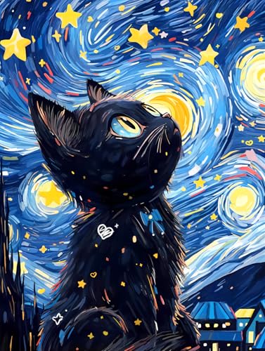 jieyisier Diamond Painting Erwachsene Set,Diamant Painting Bilder,Sternenhimmel Katze Diamond Painting Set für Erwachsene für Anfänger Zuhause Wanddekoration 12x16 Zoll von jieyisier