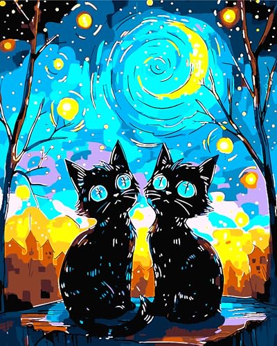 jieyisier Malen Nach Zahlen Erwachsene Katzen,DIY Mal Nach Zahlen leinwand Tiere, Anfänger Paint by Numbers Kits Malen Nach Zahlen zur Heimdekoration, Kein Rahmen (40x50cm) von jieyisier