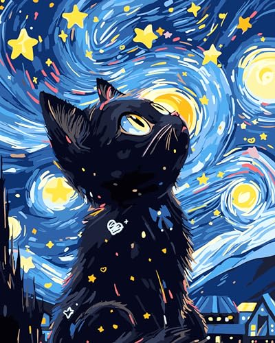 jieyisier Malen nach Zahlen Katze, Paint by numbers for adult beginner,Tiere Acrylmalerei Set mit Pinseln und Farben kann als Geschenk, Hause Dekoration verwendet werden 16X20 Zoll von jieyisier