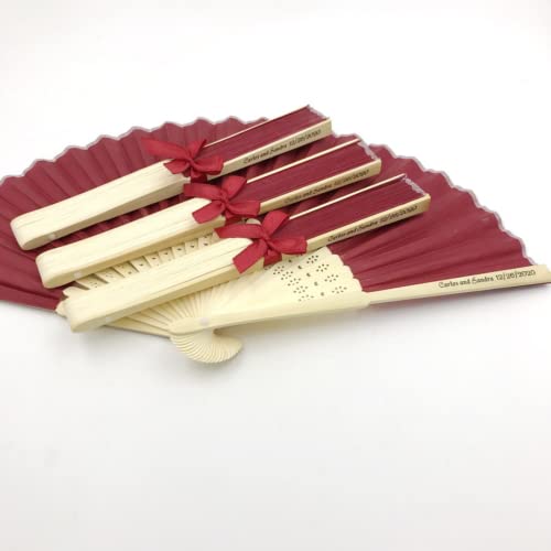 Personalisierte Fächer Hochzeit Handfächer Hochzeit Deko Fächer Weiß Faltfächer Gastgeschenk Fecher Sommer Hochzeit, Hochzeitsdeko Hand Fan Asiatische Deko für Geburttag Party Wedding (Burgundy,30pcs) von jifu