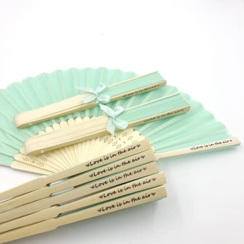 jifu Personalisierte Handfächer Fächer Handfächer mit Holzgriff Sommer Feste Party Hochzeit Hand Fan Saunafächer Fächer benutzerdefinierte Bräutigam & Braut Namen (Light Green,10pcs) von jifu