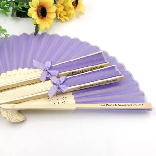 jifu Personalisierte Handfächer Fächer Handfächer mit Holzgriff Sommer Feste Party Hochzeit Hand Fan Saunafächer Fächer benutzerdefinierte Bräutigam & Braut Namen (Light Purple,10pcs) von jifu