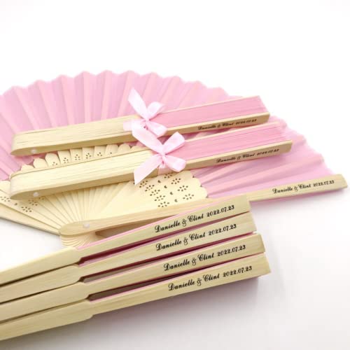 jifu Personalisierte Handfächer Fächer Handfächer mit Holzgriff Sommer Feste Party Hochzeit Hand Fan Saunafächer Fächer benutzerdefinierte Bräutigam & Braut Namen (Pink,10pcs) von jifu