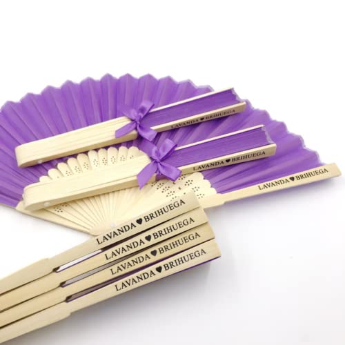 jifu Personalisierte Handfächer Fächer Handfächer mit Holzgriff Sommer Feste Party Hochzeit Hand Fan Saunafächer Fächer benutzerdefinierte Bräutigam & Braut Namen (Purple,30pcs) von jifu