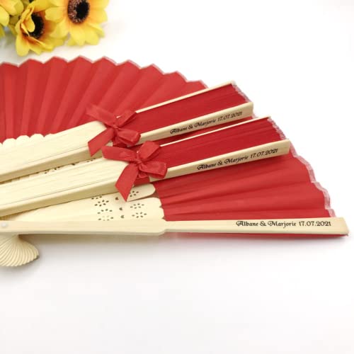 jifu Personalisierte Handfächer Fächer Handfächer mit Holzgriff Sommer Feste Party Hochzeit Hand Fan Saunafächer Fächer benutzerdefinierte Bräutigam & Braut Namen (Red,10pcs) von jifu