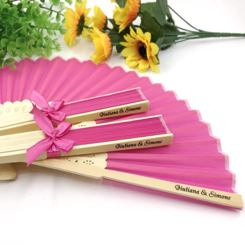 jifu Personalisierte Handfächer Fächer Handfächer mit Holzgriff Sommer Feste Party Hochzeit Hand Fan Saunafächer Fächer benutzerdefinierte Bräutigam & Braut Namen (Rose Red,30pcs) von jifu