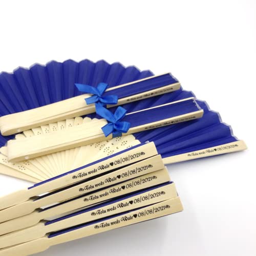 jifu Personalisierte Handfächer Fächer Handfächer mit Holzgriff Sommer Feste Party Hochzeit Hand Fan Saunafächer Fächer benutzerdefinierte Bräutigam & Braut Namen (Royal Blue,10pcs) von jifu