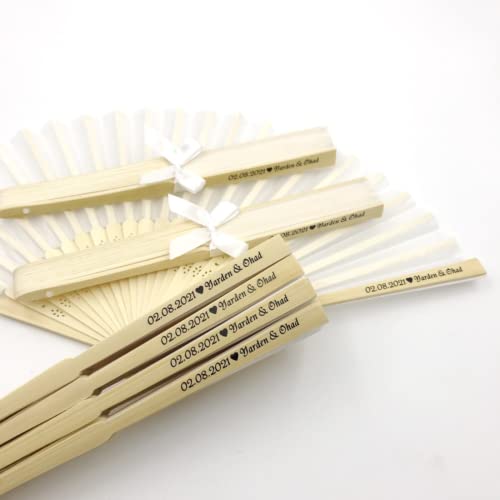 jifu Personalisierte Handfächer Fächer Handfächer mit Holzgriff Sommer Feste Party Hochzeit Hand Fan Saunafächer Fächer benutzerdefinierte Bräutigam & Braut Namen (White,10pcs) von jifu