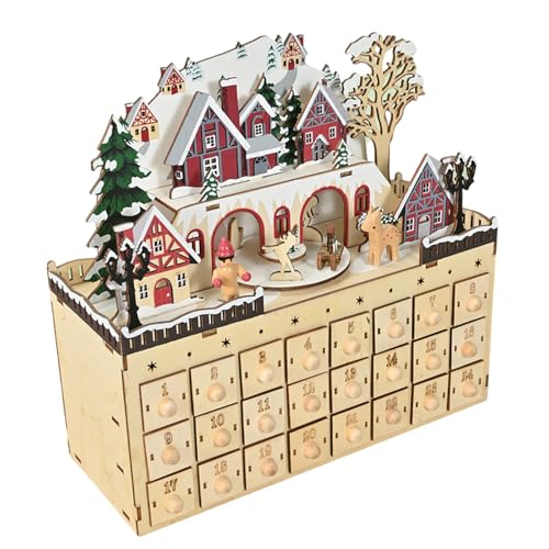 jiingekk Adventskalender, LED beleuchteter Weihnachts-Adventskalender, attraktiver beleuchteter Holz-Adventskalender, mit 24 Schubladen für Festival-Countdowns von jiingekk