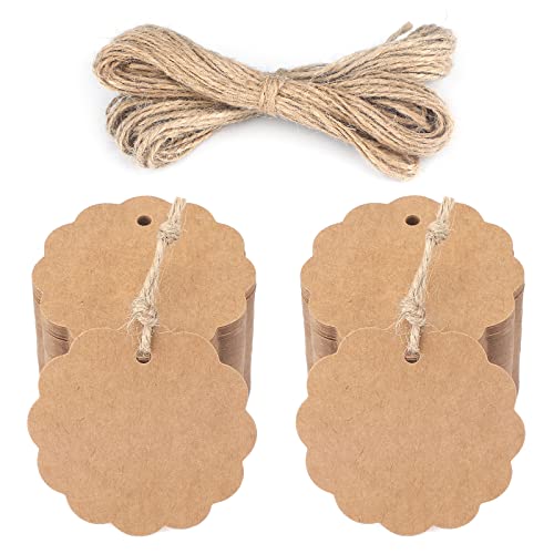 100stk Geschenkanhänger Kraftpapier Anhänger Rund Etiketten 6cm mit Jute Schnur für Hochzeit Weihnachten Babyparty (Braun) von jijAcraft