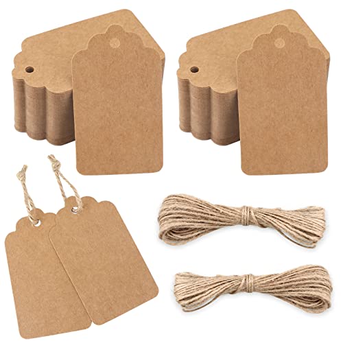 200 Stück Geschenkanhänger Kraftpapier Anhänger Etiketten 7x4 cm mit Juteschnur, für Basteln Weihnachts Hochzeits Geschenke (Braun) von jijAcraft