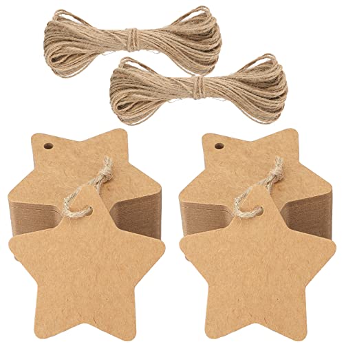 Geschenkanhänger Weihnachten Stern Anhänger Kraftpapier Etiketten, 100 Stück Braun Tags mit Jute-Schnur, für Weihnachtsgeschenke Dekoration von jijAcraft