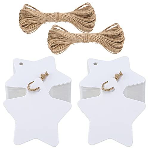 Geschenkanhänger Weihnachten Stern Anhänger Kraftpapier Etiketten, 100 Stück Weiß Tags mit Jute Schnur, für Weihnachtsgeschenke Dekoration von jijAcraft