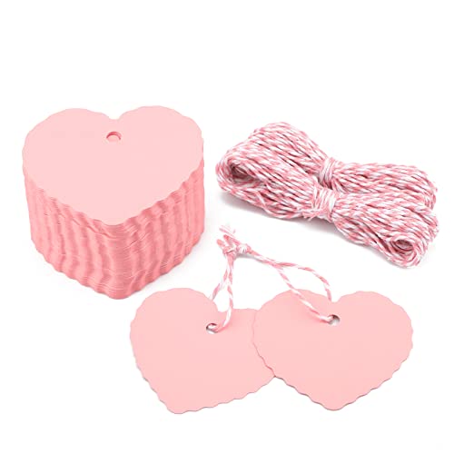 Herz Geschenkanhänger Valentinstag Anhänger Kraftpapier Etiketten, 100 Stück Tags mit Rosa und Weiß Schnur, für Hochzeit Geschenke Basteln Deco (Rosa) von jijAcraft