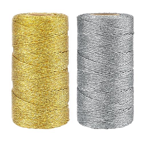 jijAcraft 1,5mm Gold und Silber Schnur, Kordel Silber Metallic, 200M Goldfaden DIY Bastelschnur für Weihnachts Dekoration, Basteln und Geschenkverpackung von jijAcraft