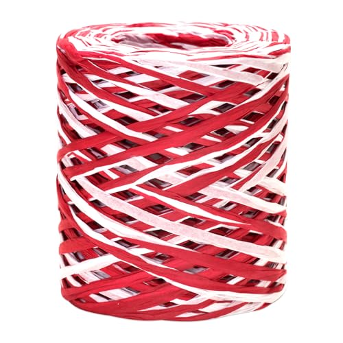 jijAcraft 160M Weiß und Rot Raffiabast Papierband, Weihnachts Papier Bastband, Bast Raffia Natur Papier Packschnur für Geschenkverpackung, Weben, Dekoration und Gärtnern von jijAcraft