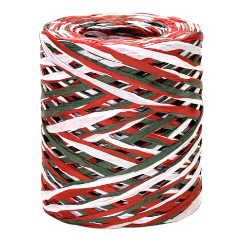 jijAcraft 160m Rot-Grün-Weiß Raffiabast Papierband, Weihnachts Papier Bastband, Bast Raffia Natur Papier Packschnur für Geschenkverpackung, Weben, Dekoration und Gärtnern von jijAcraft