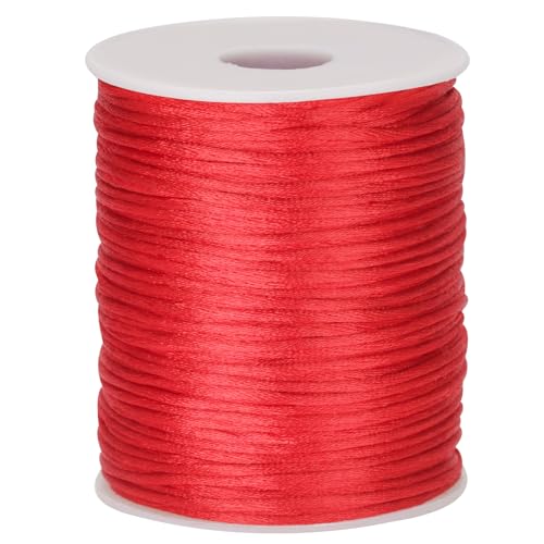 jijAcraft 2 mm x 92M Satin Rattail Seidenschnur, Rot Chinesische Knotenschnur Polyester für Freundschaftsarmband Halskette Geflochtener chinesischer Knoten, Schmuckherstellung und Kunsthandwerk von jijAcraft