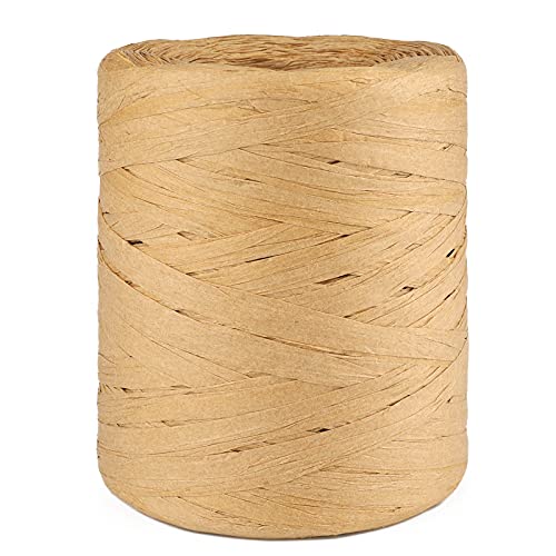 jijAcraft 200m Raffiabast Papierband, Natur Papier Bänder, Bast Raffia Natur Papier Packschnur für Geschenkverpackung, Weben, Dekoration und Gärtnern von jijAcraft