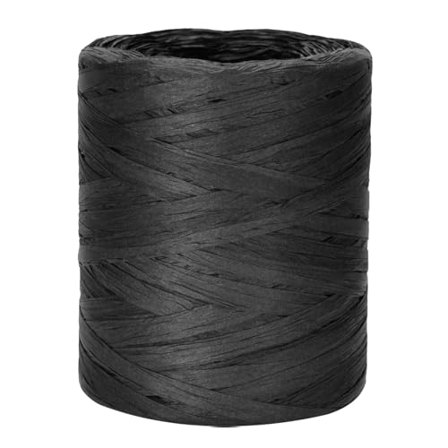 jijAcraft 200m Raffiabast Papierband Schwarz, Natur Papier Bänder, Bast Raffia Schwarz Papier Packschnur für Geschenkverpackung, Weben, Dekoration und Halloween von jijAcraft